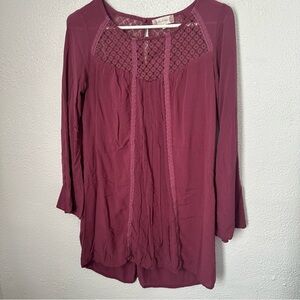 Altard State Small Burgundy Purple Mini Dress Long Top Flowy Crochet Boho Lace
